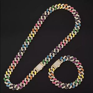 NEW MEN GOLD LINK MULTI COLOR NECKLACE & BRACELET